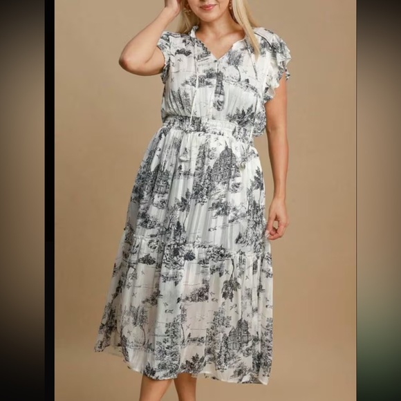 Umgee Dresses & Skirts - Umgee Black and White Scenic Print Midi Dress